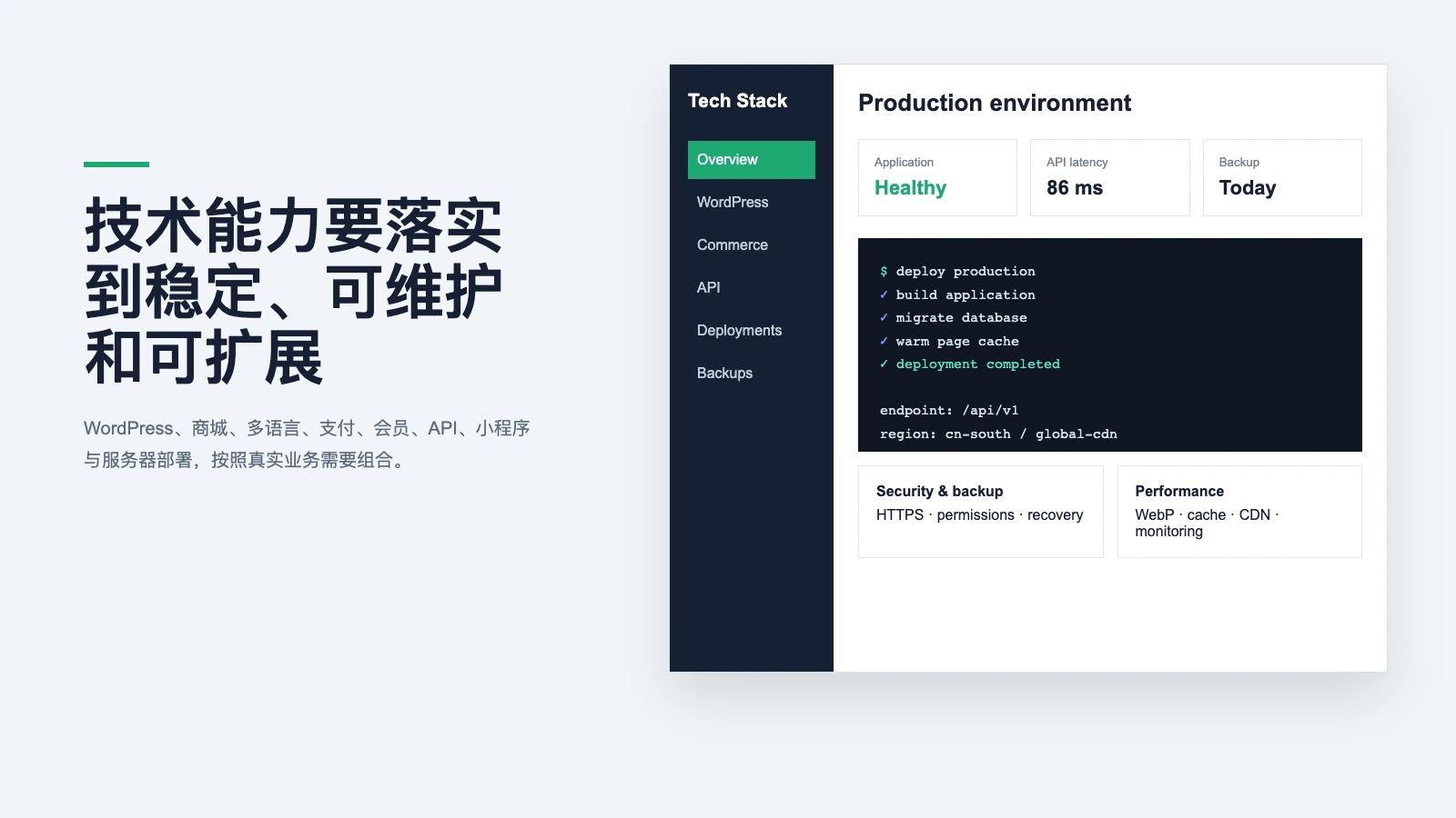 网站应用技术能力与部署界面